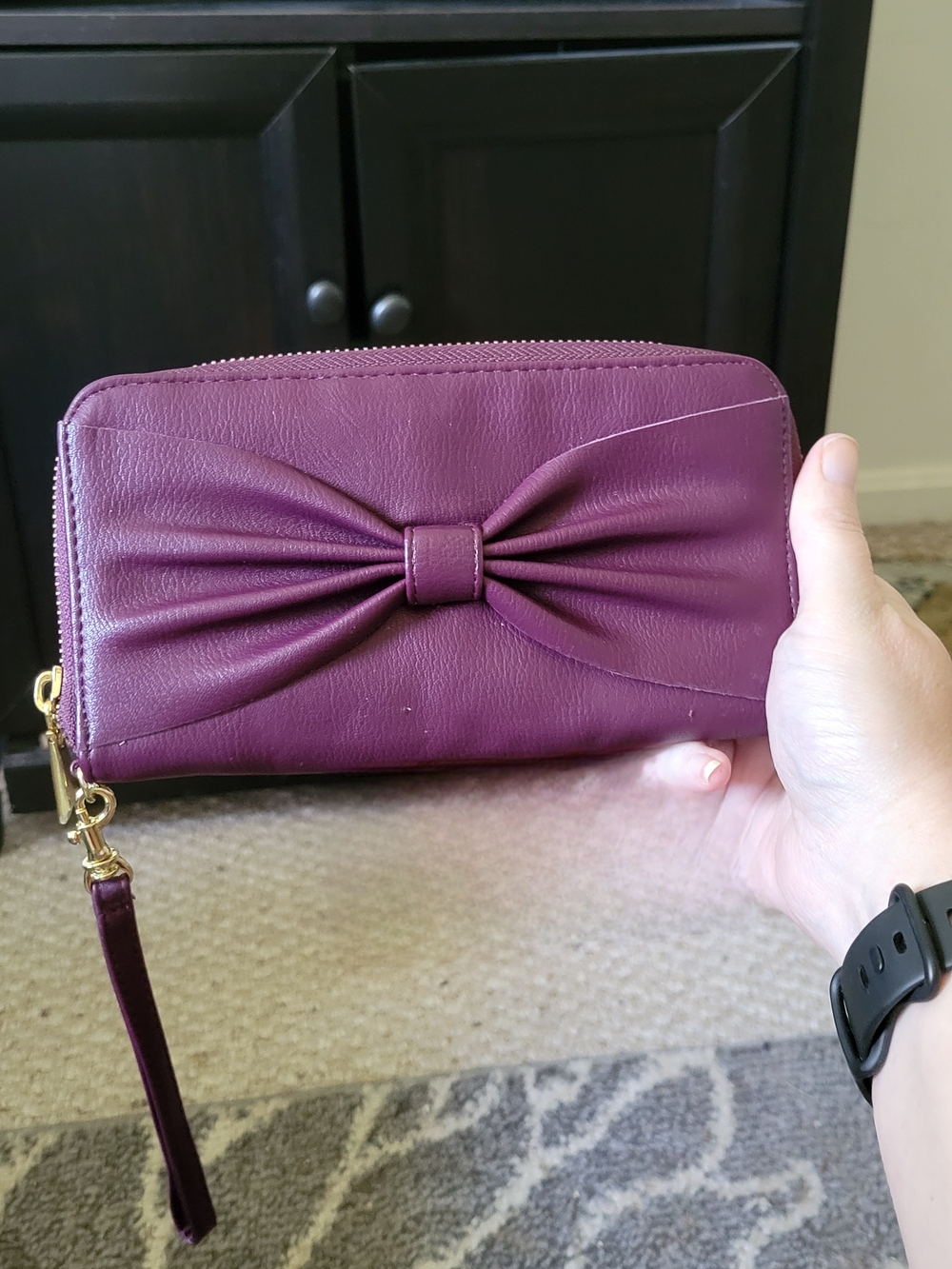 Bow Accent Wristlet Wallet - Plum